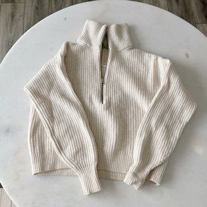 Everlane Felted Merino Wool Half Zip Sweater size XS Cream